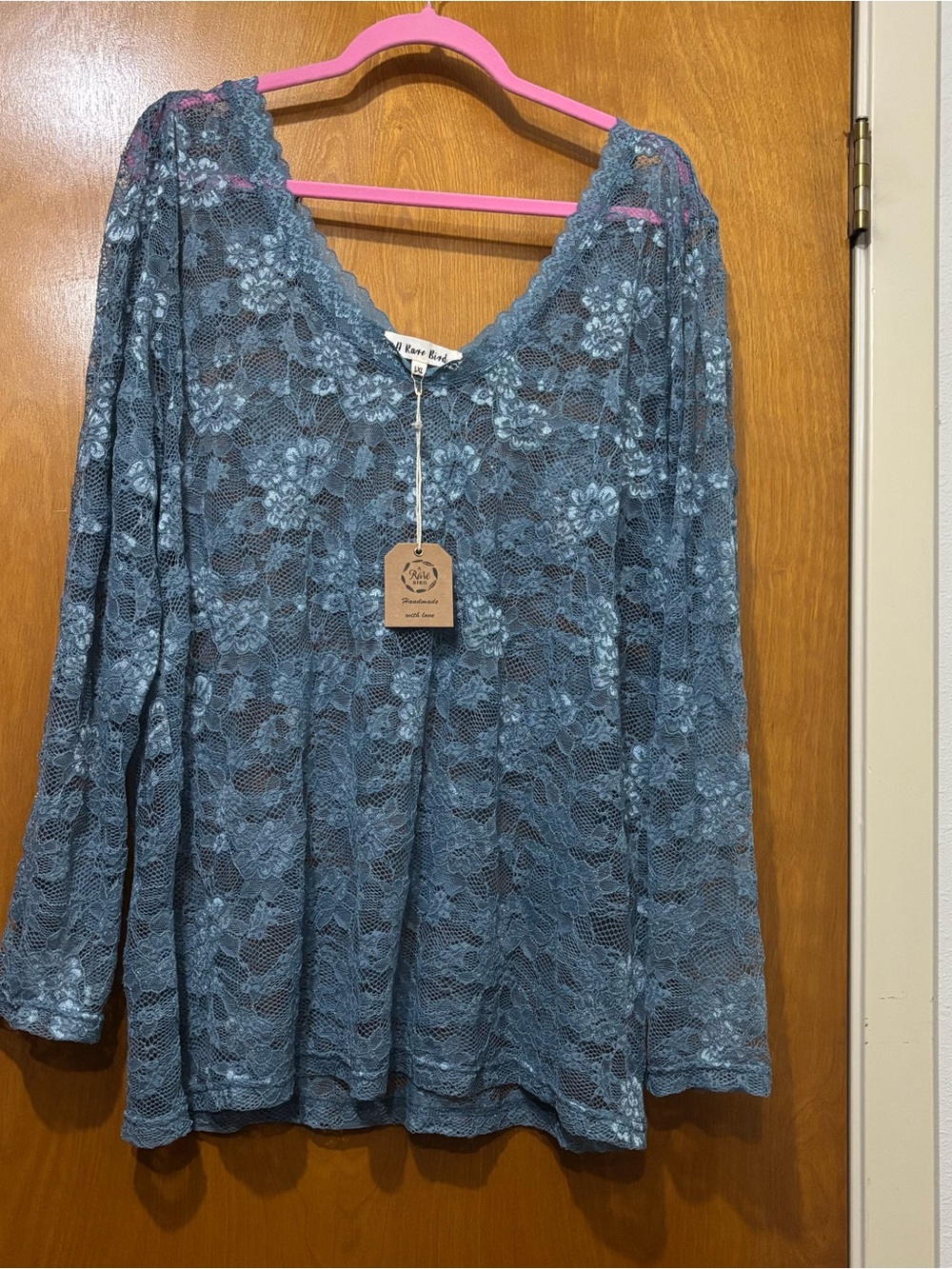 Blue Lace Long-Sleeve Women's Blouse